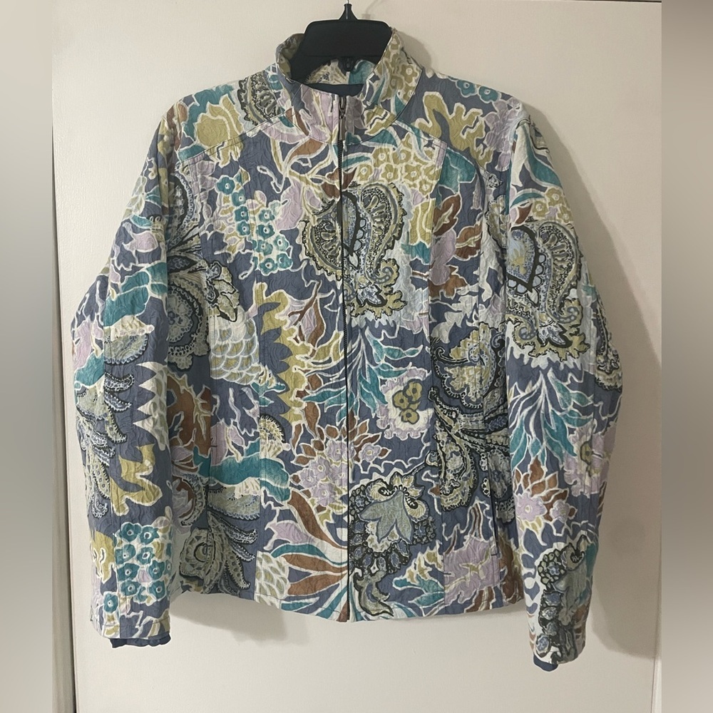 Chicos Vintage 90s Paisley Floral Zip Up Jacket 100% Cotton Size 3 US XL